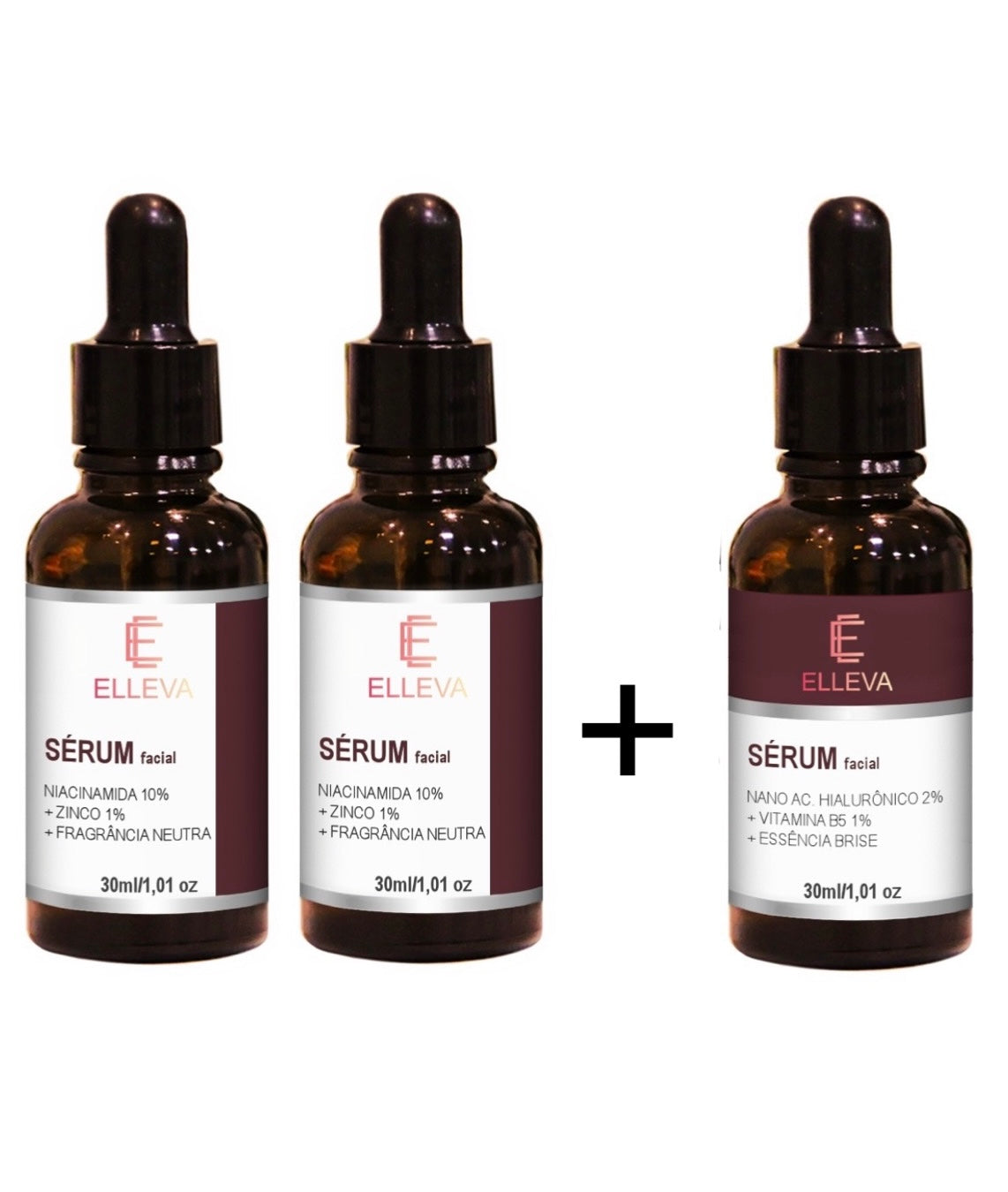 Kit 2 Séruns Niacinamida c/Zinco + 1 Ácido Hialurônico c/ Vitamina B5