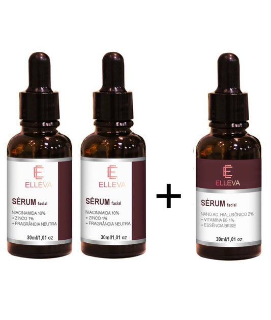 Kit 2 Séruns Niacinamida c/Zinco + 1 Ácido Hialurônico c/ Vitamina B5